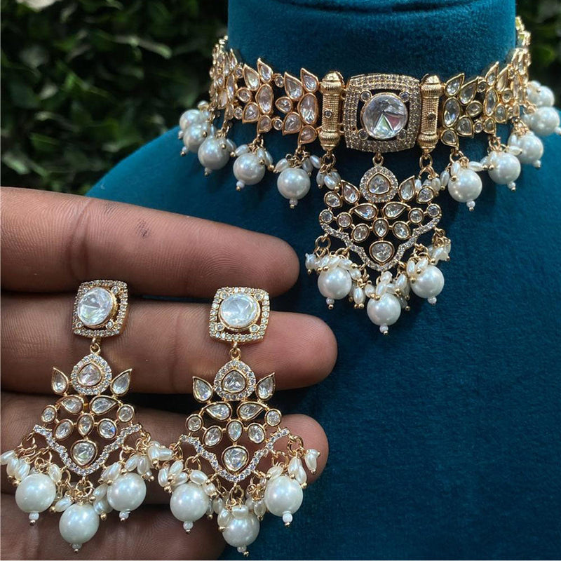 Royal Kundan Jewellery Gold Plated Polki Kundan And Pearls Choker Necklace Set