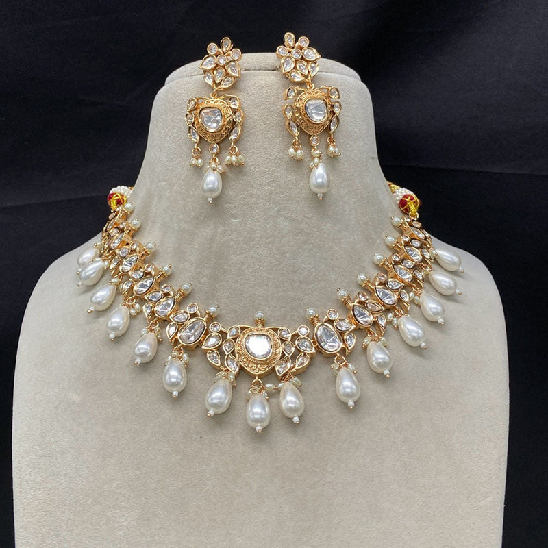 Royal Kundan Jewellery Gold Plated Polki Kundan And Beads Choker Necklace Set