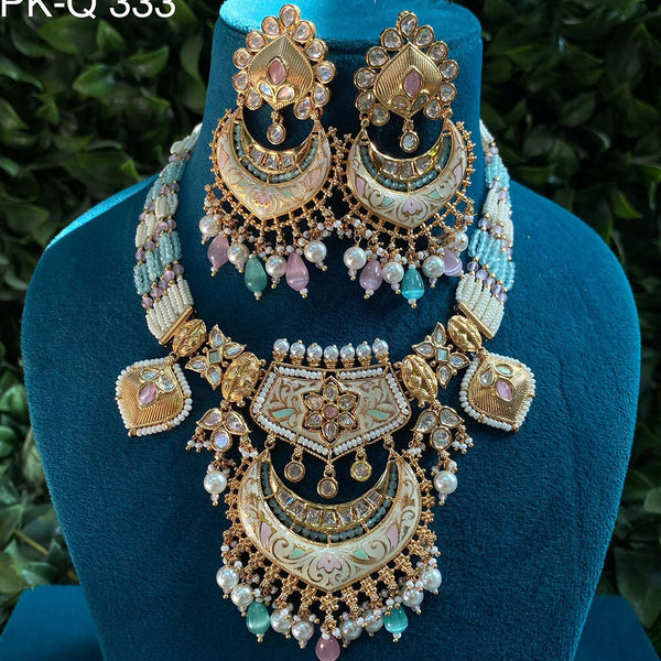 Royal Kundan Jewellery Gold Plated Polki Kundan And Pearls Meenakari Necklace Set