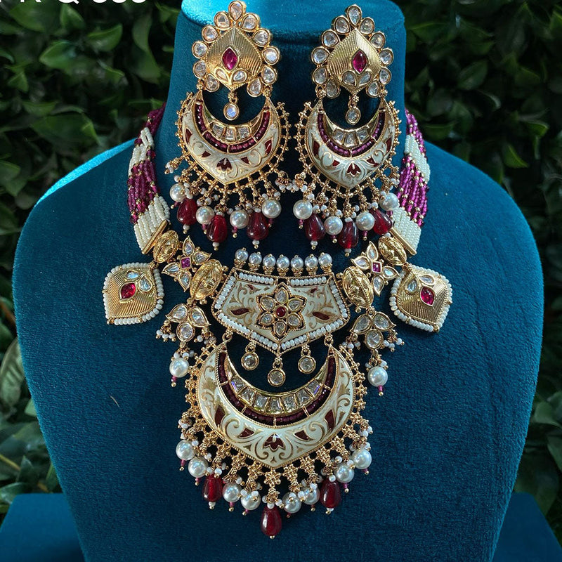 Royal Kundan Jewellery Gold Plated Polki Kundan And Pearls Meenakari Necklace Set