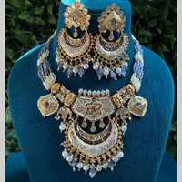 Royal Kundan Jewellery Gold Plated Polki Kundan And Pearls Meenakari Necklace Set