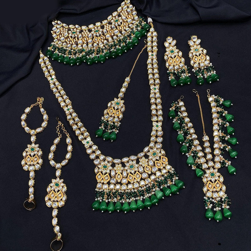 Royal Kundan Jewellery Gold Plated Kundan Stone And  Beads  Bridal Set