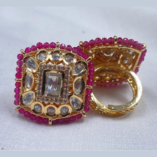 Royal Kundan Jewellery Gold Plated Polki Kundan And Pearls Finger Ring