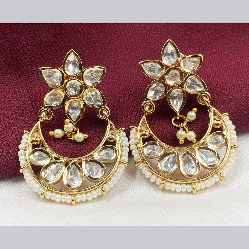 Royal Kundan Jewellery Gold Plated Polki Kundan And Pearls Dangler Earrings