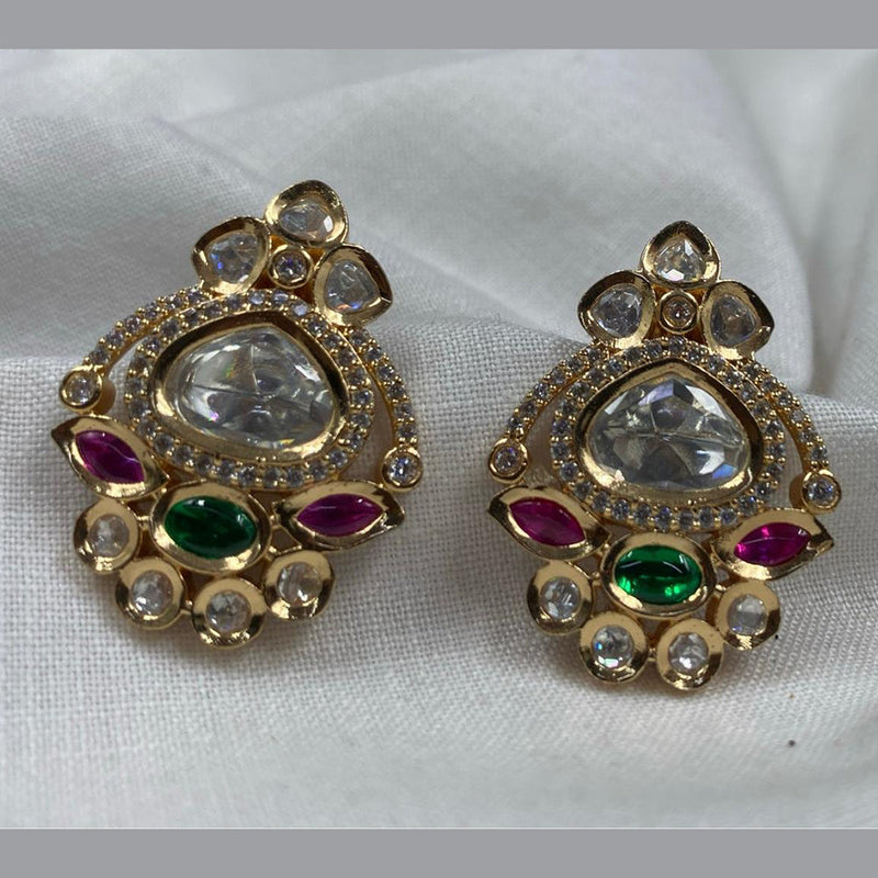 Royal Kundan Jewellery Gold Plated Polki Kundan Stud Earrings