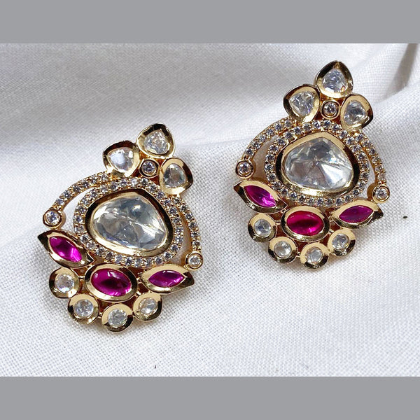 Royal Kundan Jewellery Gold Plated Polki Kundan Stud Earrings