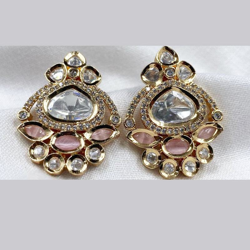 Royal Kundan Jewellery Gold Plated Polki Kundan Stud Earrings