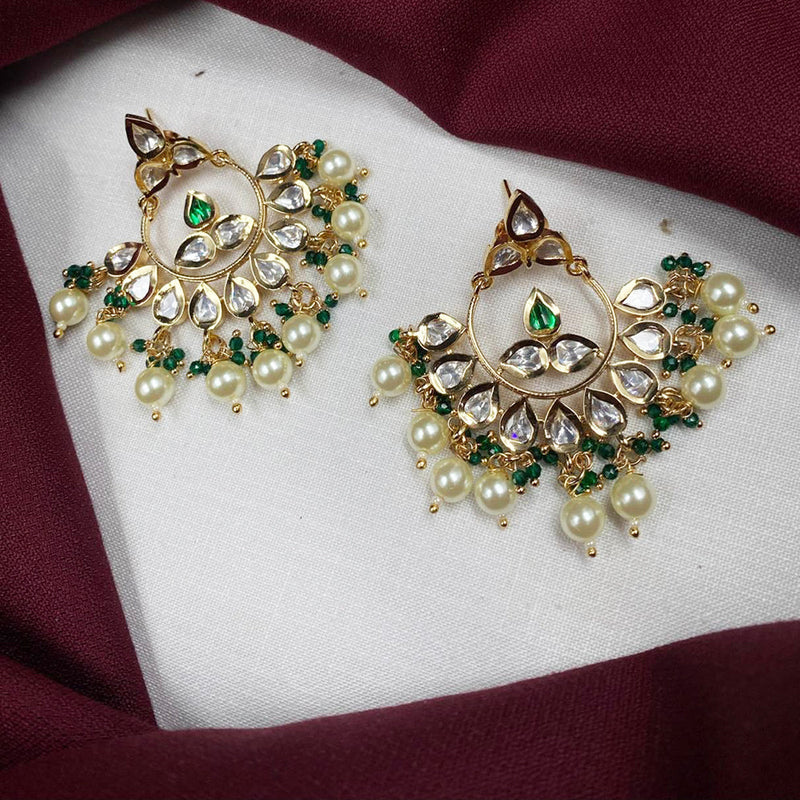 Royal Kundan Jewellery Gold Plated Polki Kundan And Pearls Dangler Earrings