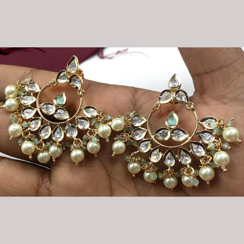 Royal Kundan Jewellery Gold Plated Polki Kundan And Pearls Dangler Earrings