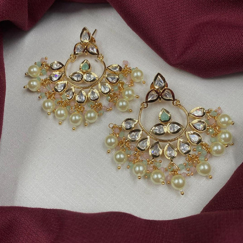 Royal Kundan Jewellery Gold Plated Polki Kundan And Pearls Dangler Earrings