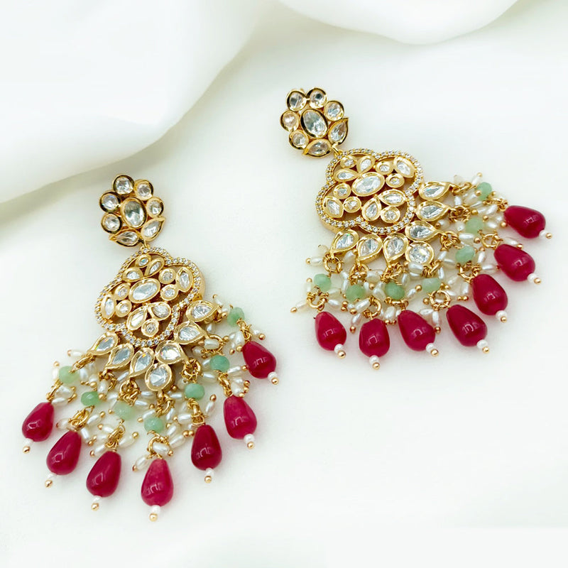 Royal Kundan Jewellery Gold Plated Polki Kundan And Pearls Dangler Earrings