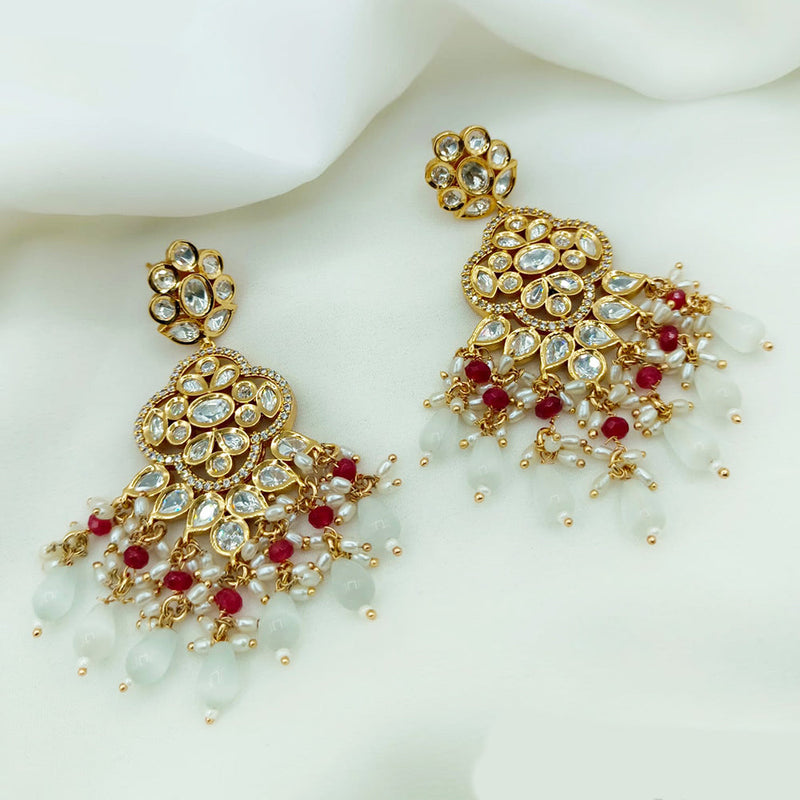 Royal Kundan Jewellery Gold Plated Polki Kundan And Pearls Dangler Earrings