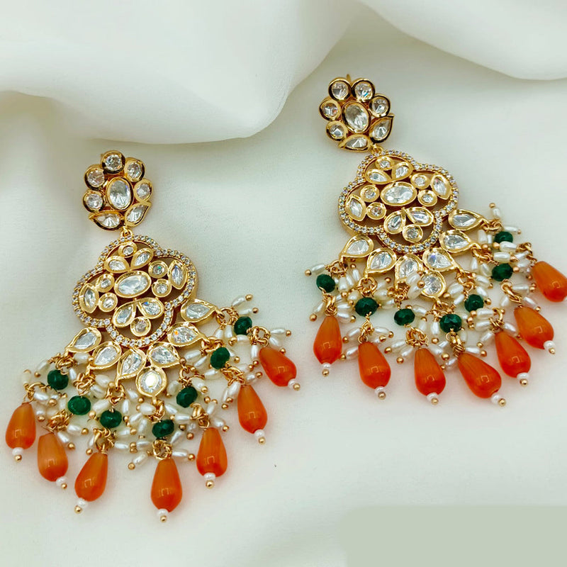 Royal Kundan Jewellery Gold Plated Polki Kundan And Pearls Dangler Earrings