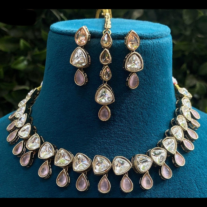 Royal Kundan Jewellery Gold Plated Crystal Stone Necklace Set