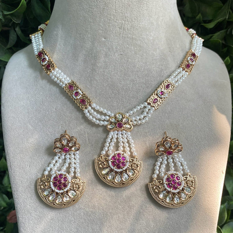 Royal Kundan Jewellery Gold Plated Polki Kundan And Pearls Necklace Set