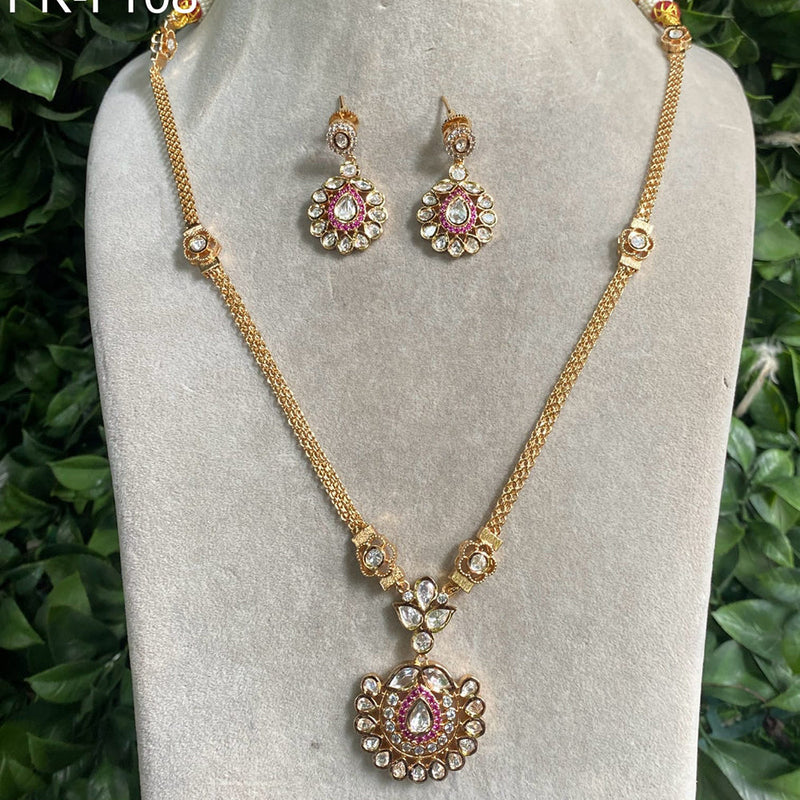 Royal Kundan Jewellery Gold Plated Polki Kundan Stone Necklace Set