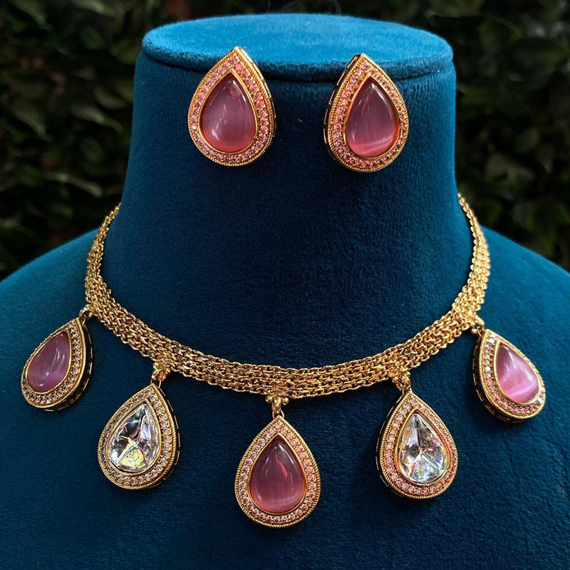 Royal Kundan Jewellery Gold Plated Crystal Stone Necklace Set