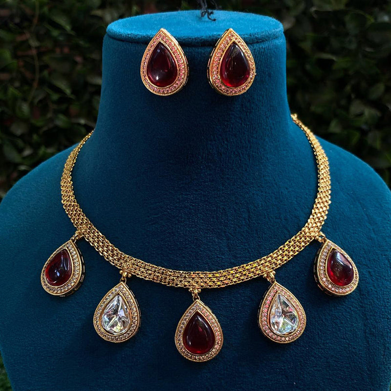 Royal Kundan Jewellery Gold Plated Crystal Stone Necklace Set