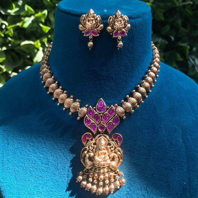 Royal Kundan Jewellery Gold Plated Pota Stone Temple Necklace Set