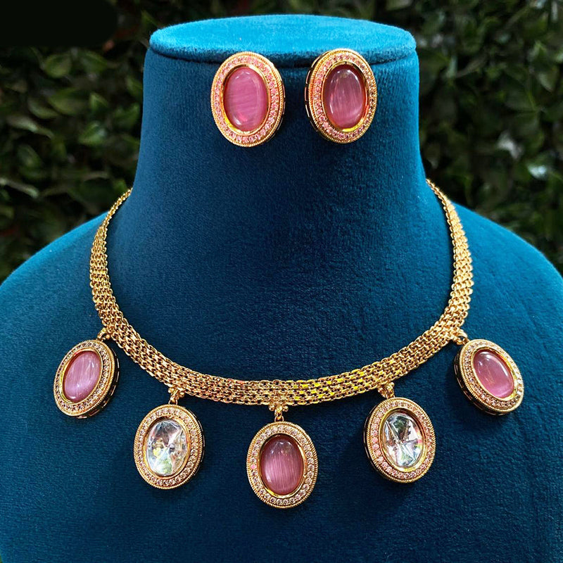 Royal Kundan Jewellery Gold Plated Crystal Stone Necklace Set