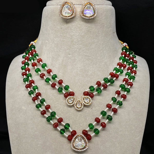 Royal Kundan Jewellery Gold Plated Austin Stone And Beads Necklace Set