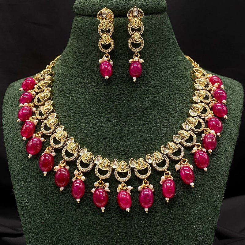 Royal Kundan Jewellery Gold Plated Austin Stone And Beads Necklace Set