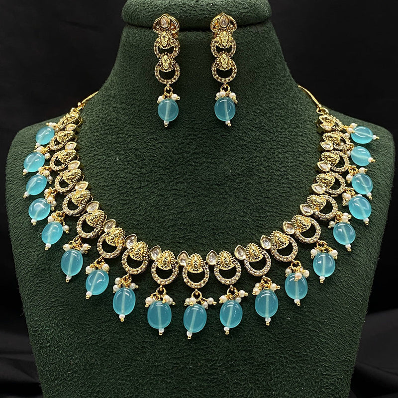 Royal Kundan Jewellery Gold Plated Austin Stone And Beads Necklace Set