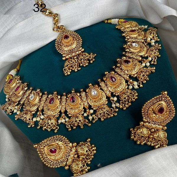 Royal Kundan Jewellery Gold Plated Pota Stone And Pearls Necklace Set