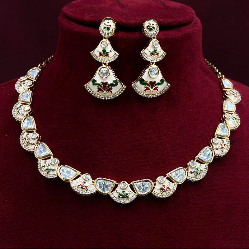 Royal Kundan Jewellery Gold Plated Polki Kundan Meenakari Necklace Set