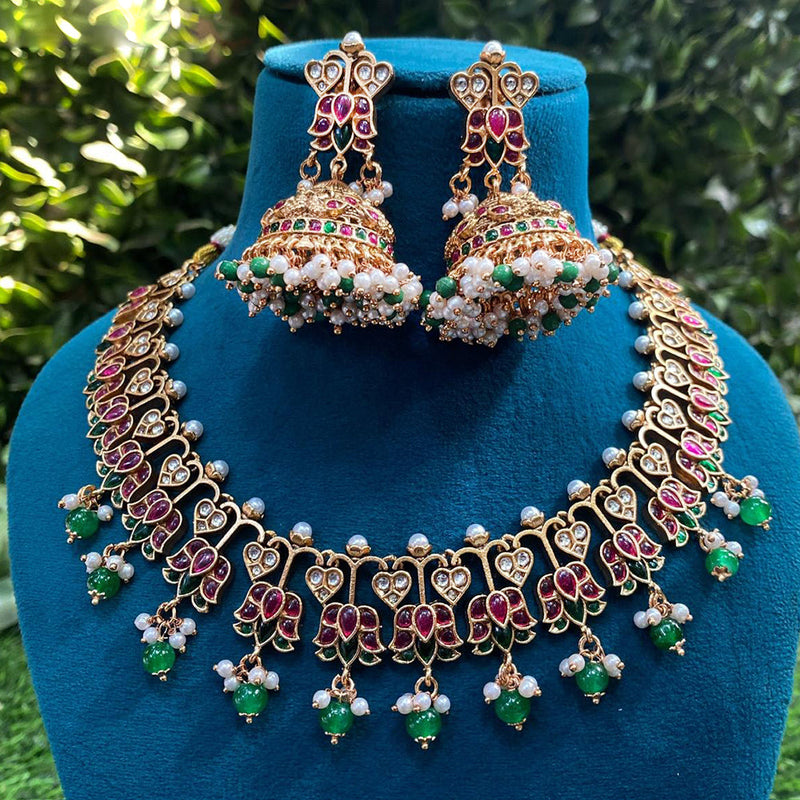 Royal Kundan Jewellery Gold Plated Pota Stone And Pearls Necklace Set