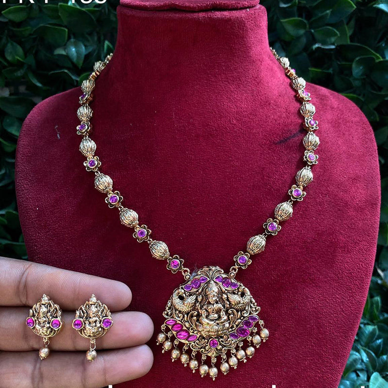 Royal Kundan Jewellery Gold Plated Pota Stone Temple Necklace Set