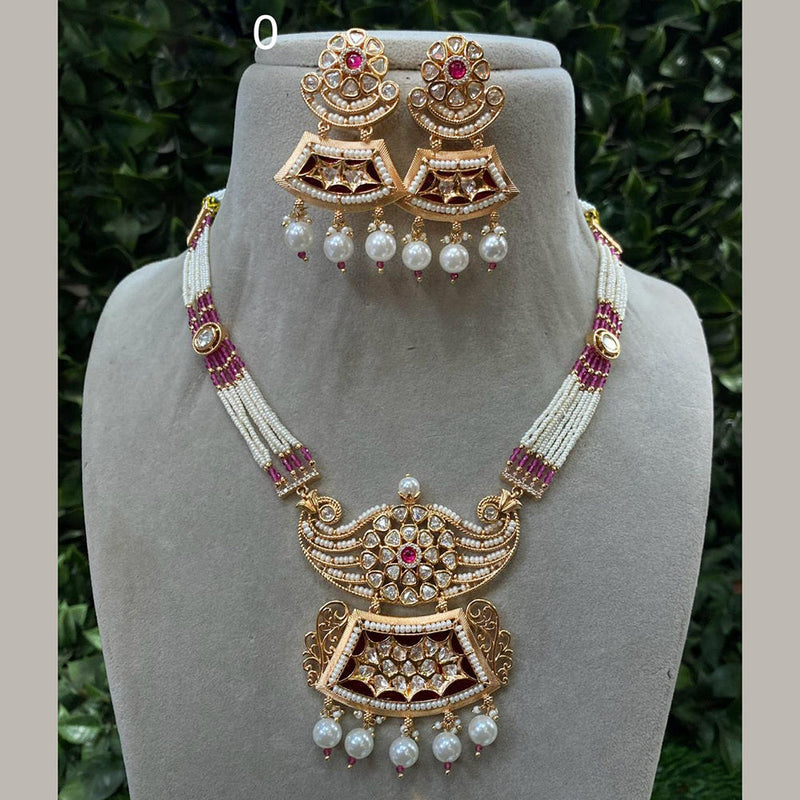 Royal Kundan Jewellery Gold Plated Polki Kundan And Pearls Necklace Set