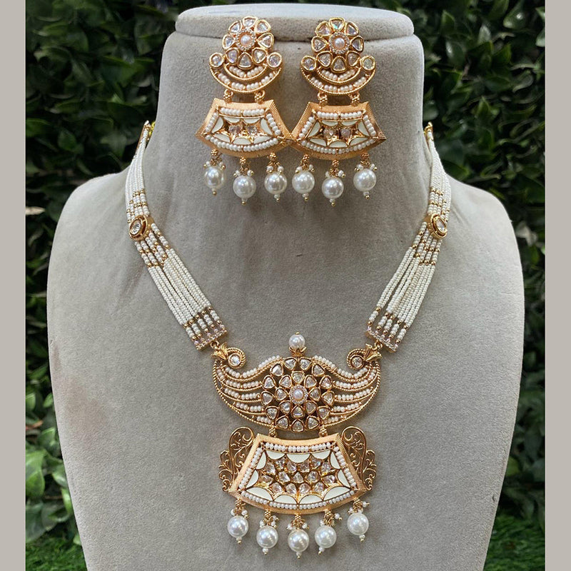 Royal Kundan Jewellery Gold Plated Polki Kundan And Pearls Necklace Set