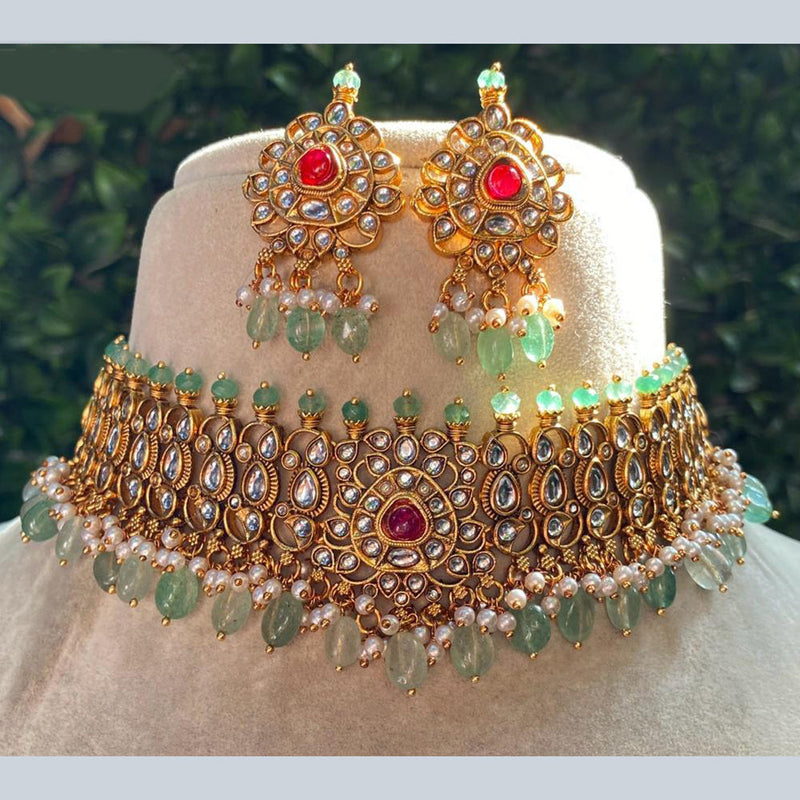 Royal Kundan Jewellery Gold Plated Kundan Stone And Pearls Choker Necklace Set