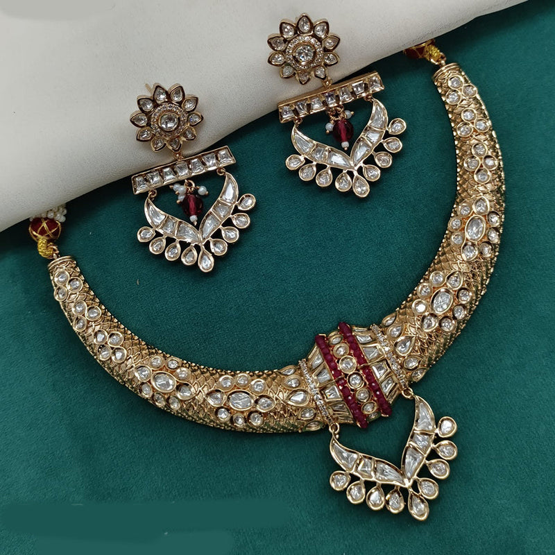 Royal Kundan Jewellery Gold Plated Polki Kundan Stone Necklace Set