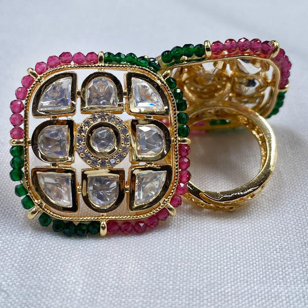 Royal Kundan Jewellery Gold Plated Polki Kundan Finger Ring