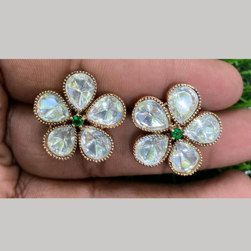 Royal Kundan Jewellery Gold Plated Crystal Stone Stud Earrings