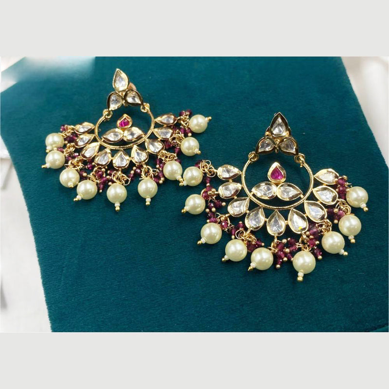 Royal Kundan Jewellery Gold Plated Crystal Stone Dangler Earrings