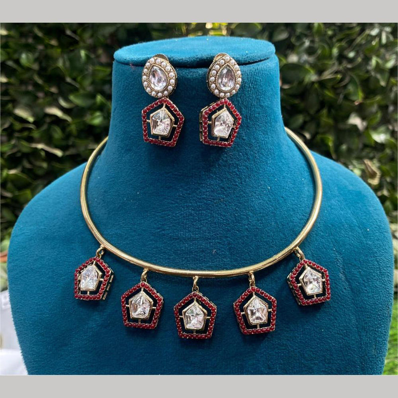 Royal Kundan Jewellery Gold Plated Crystal Stone Necklace Set