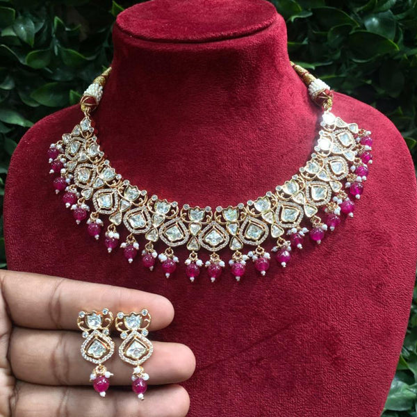 Royal Kundan Jewellery Gold Plated Ad Stone Necklace Set