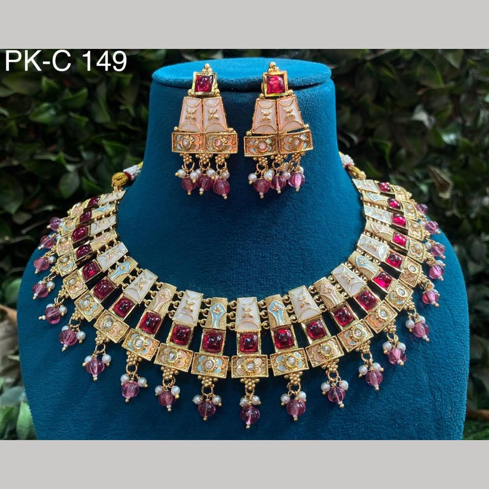 Royal Kundan Jewellery Gold Plated Crystal  Stone Necklace Set