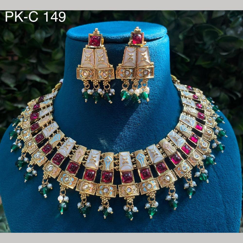 Royal Kundan Jewellery Gold Plated Crystal  Stone Necklace Set