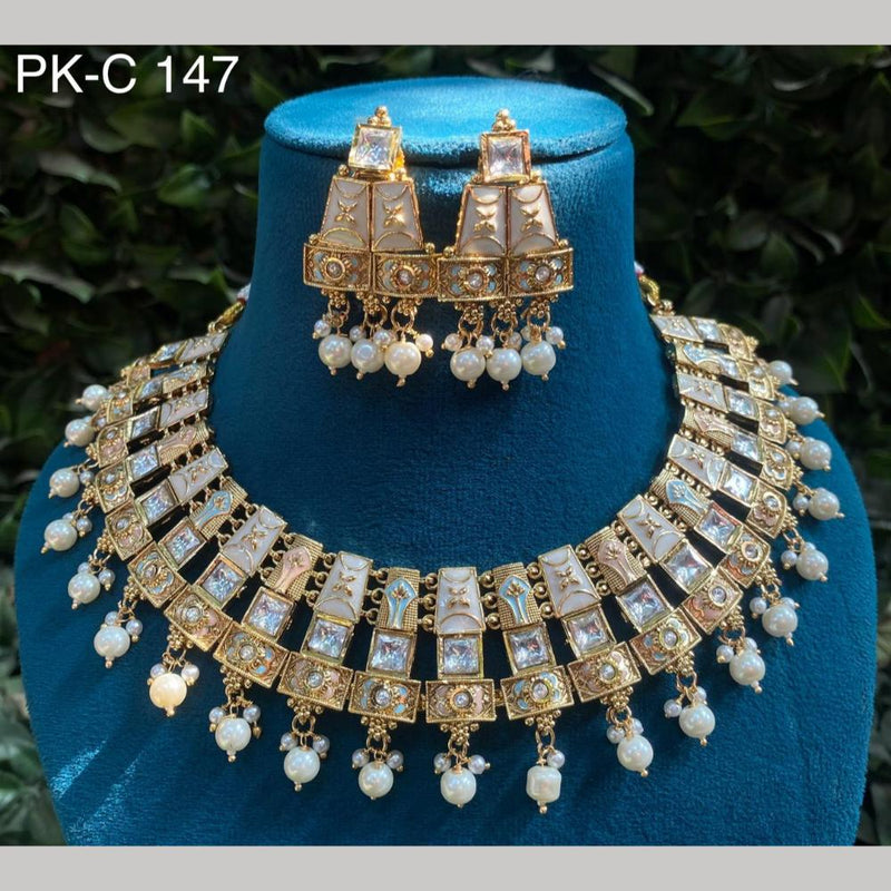 Royal Kundan Jewellery Gold Plated Crystal  Stone Necklace Set