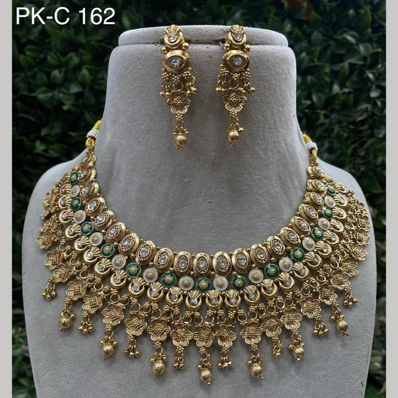 Royal Kundan Jewellery Gold Plated Crystal  Stone Necklace Set