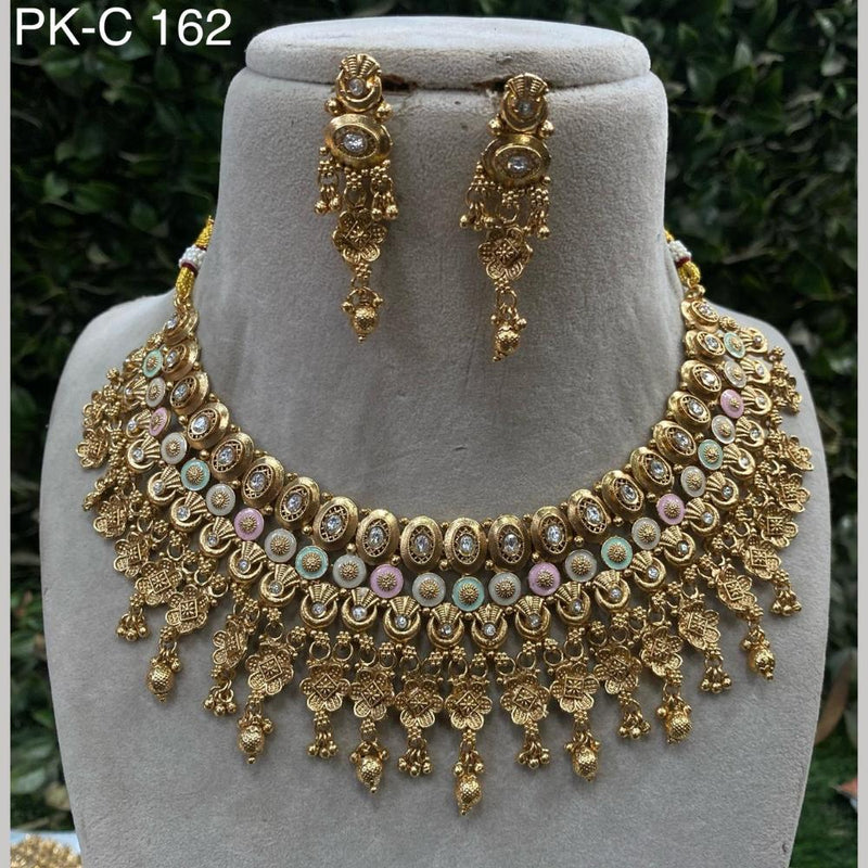 Royal Kundan Jewellery Gold Plated Crystal  Stone Necklace Set