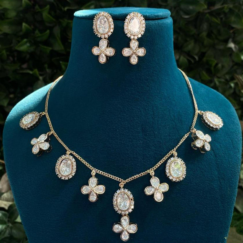 Royal Kundan Jewellery Gold Plated Crystal Stone Necklace Set