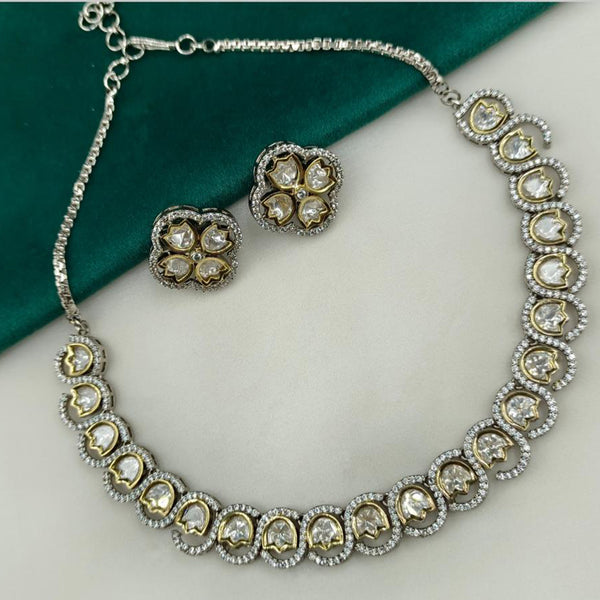 Royal Kundan Jewellery Silver Plated Crystal Stone Necklace Set