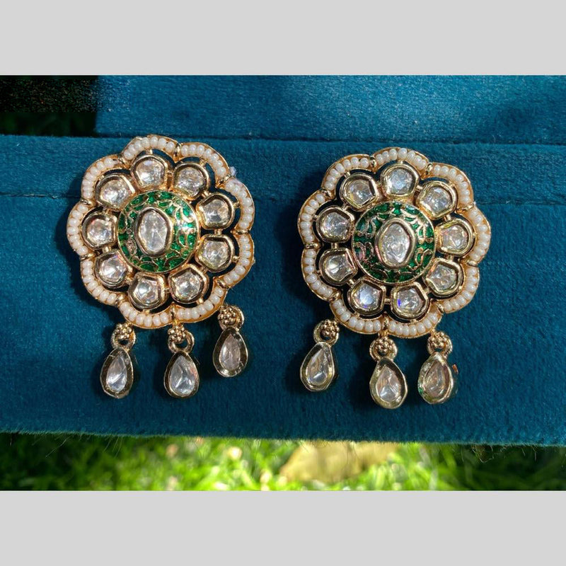 Royal Kundan Jewellery Gold Plated Polki Kundan And Pearls Meenakari Dangler Earrings