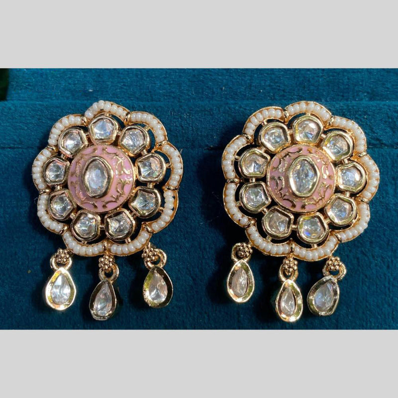 Royal Kundan Jewellery Gold Plated Polki Kundan And Pearls Meenakari Dangler Earrings