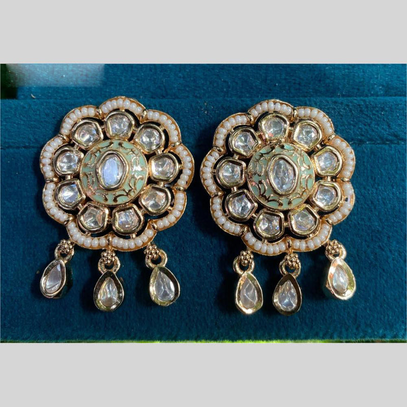 Royal Kundan Jewellery Gold Plated Polki Kundan And Pearls Meenakari Dangler Earrings